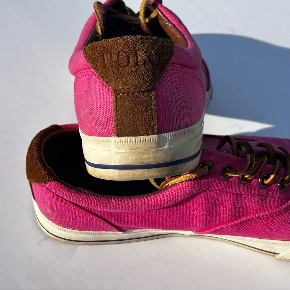 POLO Ralph Lauren Fuchsia and Navy Sneaker Leather Laces Size 9.5 - Picture 5 of 11